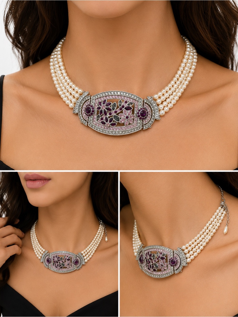 Vintage Multi-Strand Faux Pearl Statement Necklace